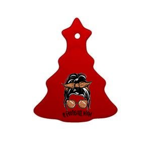 Cute Messy Bun Football Mom Ceramic Tree Ornament