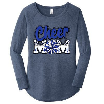 Cheer Mom Blue Leopard Letters Cheer Pom Poms Women's Perfect Tri Tunic Long Sleeve Shirt