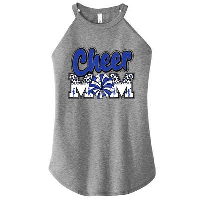 Cheer Mom Blue Leopard Letters Cheer Pom Poms Women’s Perfect Tri Rocker Tank