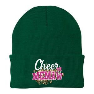 Cheer Memaw Biggest Fan Leopard Print And Pom Pom Gift Knit Cap Winter Beanie