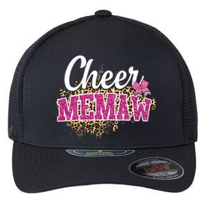 Cheer Memaw Biggest Fan Leopard Print And Pom Pom Gift Flexfit Unipanel Trucker Cap