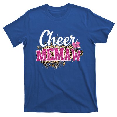 Cheer Memaw Biggest Fan Leopard Print And Pom Pom Gift T-Shirt