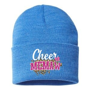 Cheer Memaw Biggest Fan Leopard Print And Pom Pom Gift Sustainable Knit Beanie