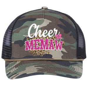 Cheer Memaw Biggest Fan Leopard Print And Pom Pom Gift Retro Rope Trucker Hat Cap