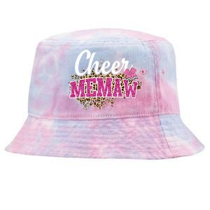 Cheer Memaw Biggest Fan Leopard Print And Pom Pom Gift Tie-Dyed Bucket Hat