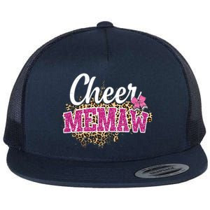 Cheer Memaw Biggest Fan Leopard Print And Pom Pom Gift Flat Bill Trucker Hat