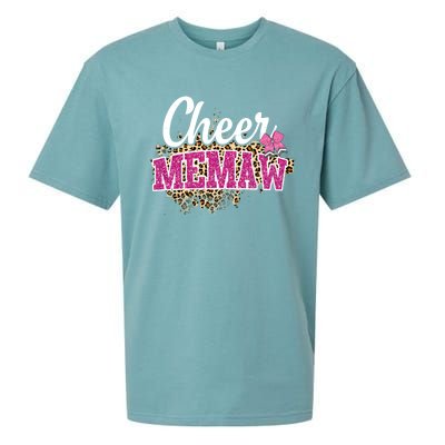 Cheer Memaw Biggest Fan Leopard Print And Pom Pom Gift Sueded Cloud Jersey T-Shirt