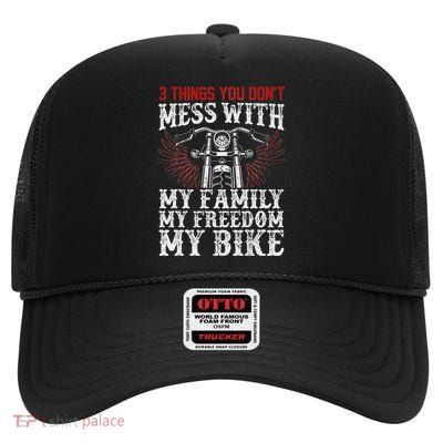 Classic Motorcycle Biker My Family My Freedom My Bike High Crown Mesh Back Trucker Hat