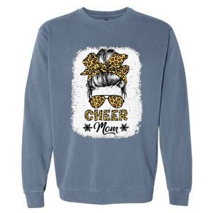 Cute Messy Bun Cheer Mom Funny Leopard Bandana Mother's Day Garment-Dyed Sweatshirt