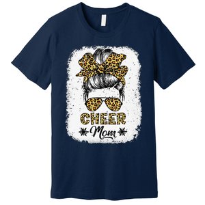 Cute Messy Bun Cheer Mom Funny Leopard Bandana Mother's Day Premium T-Shirt