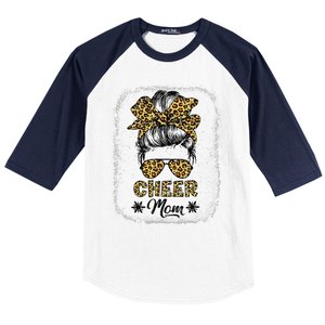 Cute Messy Bun Cheer Mom Funny Leopard Bandana Mother's Day Baseball Sleeve Shirt