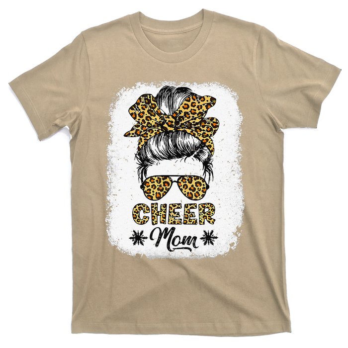 Cute Messy Bun Cheer Mom Funny Leopard Bandana Mother's Day T-Shirt