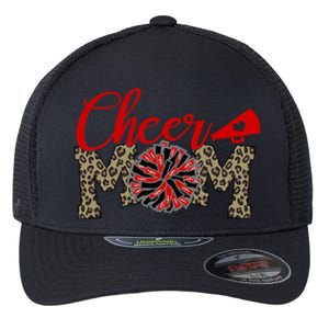 Cheer Mom Biggest Fan Leopard Print Black And Red Pom Pom Gift Flexfit Unipanel Trucker Cap