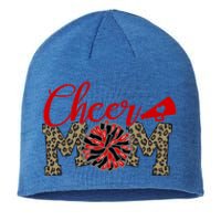 Cheer Mom Biggest Fan Leopard Print Black And Red Pom Pom Gift Sustainable Beanie