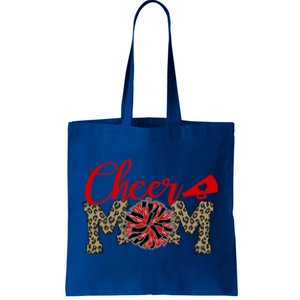 Cheer Mom Biggest Fan Leopard Print Black And Red Pom Pom Gift Tote Bag