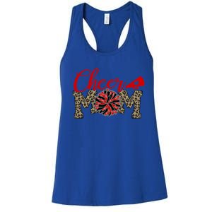 Cheer Mom Biggest Fan Leopard Print Black And Red Pom Pom Gift Women's Racerback Tank