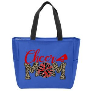 Cheer Mom Biggest Fan Leopard Print Black And Red Pom Pom Gift Zip Tote Bag