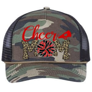 Cheer Mom Biggest Fan Leopard Print Black And Red Pom Pom Gift Retro Rope Trucker Hat Cap