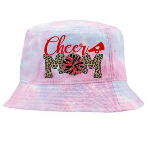 Cheer Mom Biggest Fan Leopard Print Black And Red Pom Pom Gift Tie-Dyed Bucket Hat