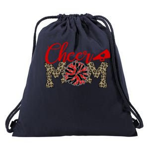 Cheer Mom Biggest Fan Leopard Print Black And Red Pom Pom Gift Drawstring Bag