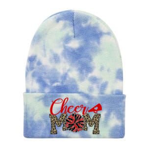 Cheer Mom Biggest Fan Leopard Print Black And Red Pom Pom Gift Tie Dye 12in Knit Beanie