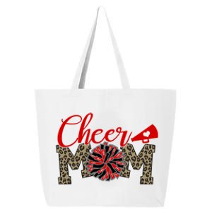 Cheer Mom Biggest Fan Leopard Print Black And Red Pom Pom Gift 25L Jumbo Tote