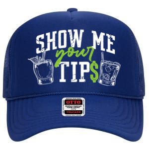 Cocktail Mixologist Bartender Show Me Your Tips Gift High Crown Mesh Back Trucker Hat