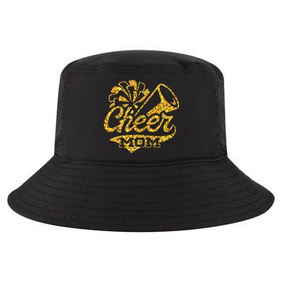 Cheer Mom Biggest Fan Cheerleader Black Yellow Gold Pom Pom Cool Comfort Performance Bucket Hat