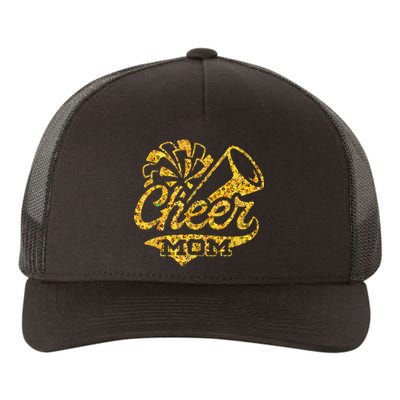 Cheer Mom Biggest Fan Cheerleader Black Yellow Gold Pom Pom Yupoong Adult 5-Panel Trucker Hat