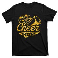 Cheer Mom Biggest Fan Cheerleader Black Yellow Gold Pom Pom T-Shirt