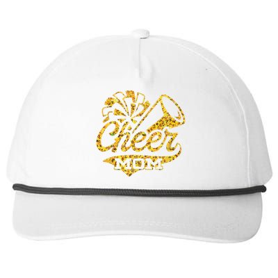 Cheer Mom Biggest Fan Cheerleader Black Yellow Gold Pom Pom Snapback Five-Panel Rope Hat