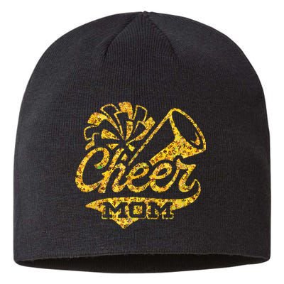 Cheer Mom Biggest Fan Cheerleader Black Yellow Gold Pom Pom Sustainable Beanie