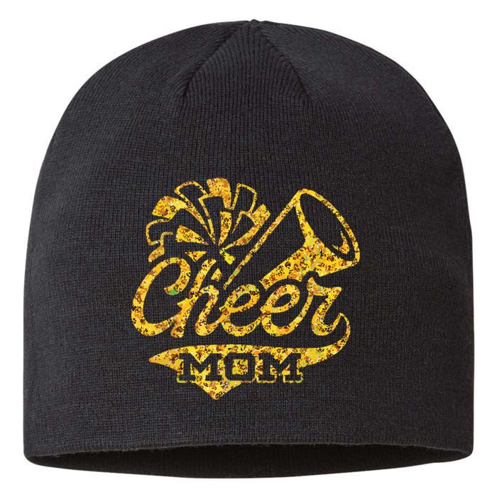 Cheer Mom Biggest Fan Cheerleader Black Yellow Gold Pom Pom Sustainable Beanie