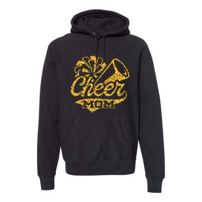 Cheer Mom Biggest Fan Cheerleader Black Yellow Gold Pom Pom Premium Hoodie