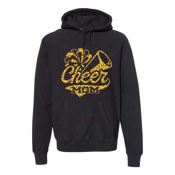 Cheer Mom Biggest Fan Cheerleader Black Yellow Gold Pom Pom Premium Hoodie