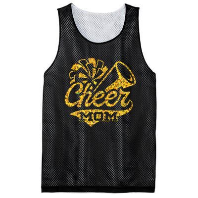 Cheer Mom Biggest Fan Cheerleader Black Yellow Gold Pom Pom Mesh Reversible Basketball Jersey Tank