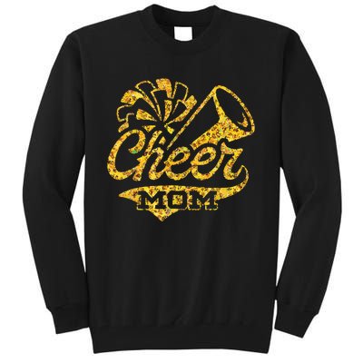 Cheer Mom Biggest Fan Cheerleader Black Yellow Gold Pom Pom Tall Sweatshirt