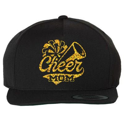 Cheer Mom Biggest Fan Cheerleader Black Yellow Gold Pom Pom Wool Snapback Cap