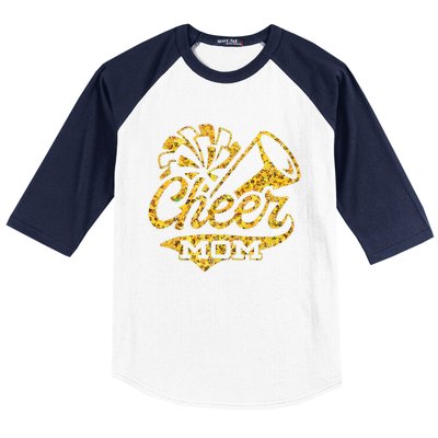 Cheer Mom Biggest Fan Cheerleader Black Yellow Gold Pom Pom Baseball Sleeve Shirt