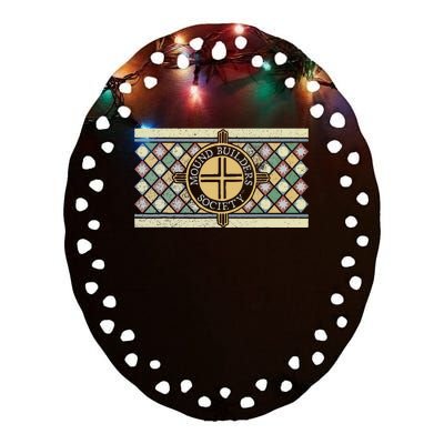 Colorful Mound Builders Society Logo Design Native American Ceramic Oval Ornament