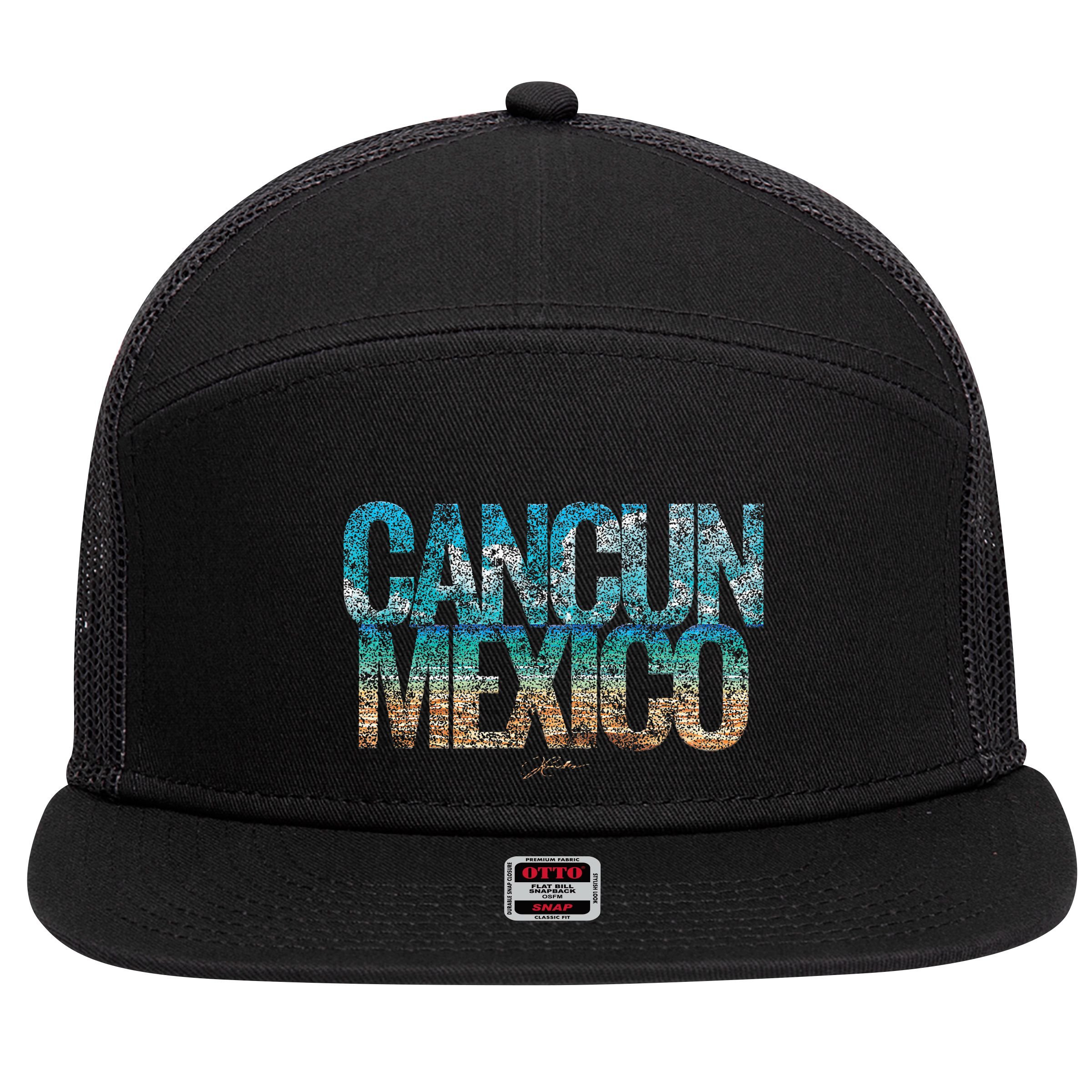 Cancun Mexico Beach 7 Panel Mesh Trucker Snapback Hat