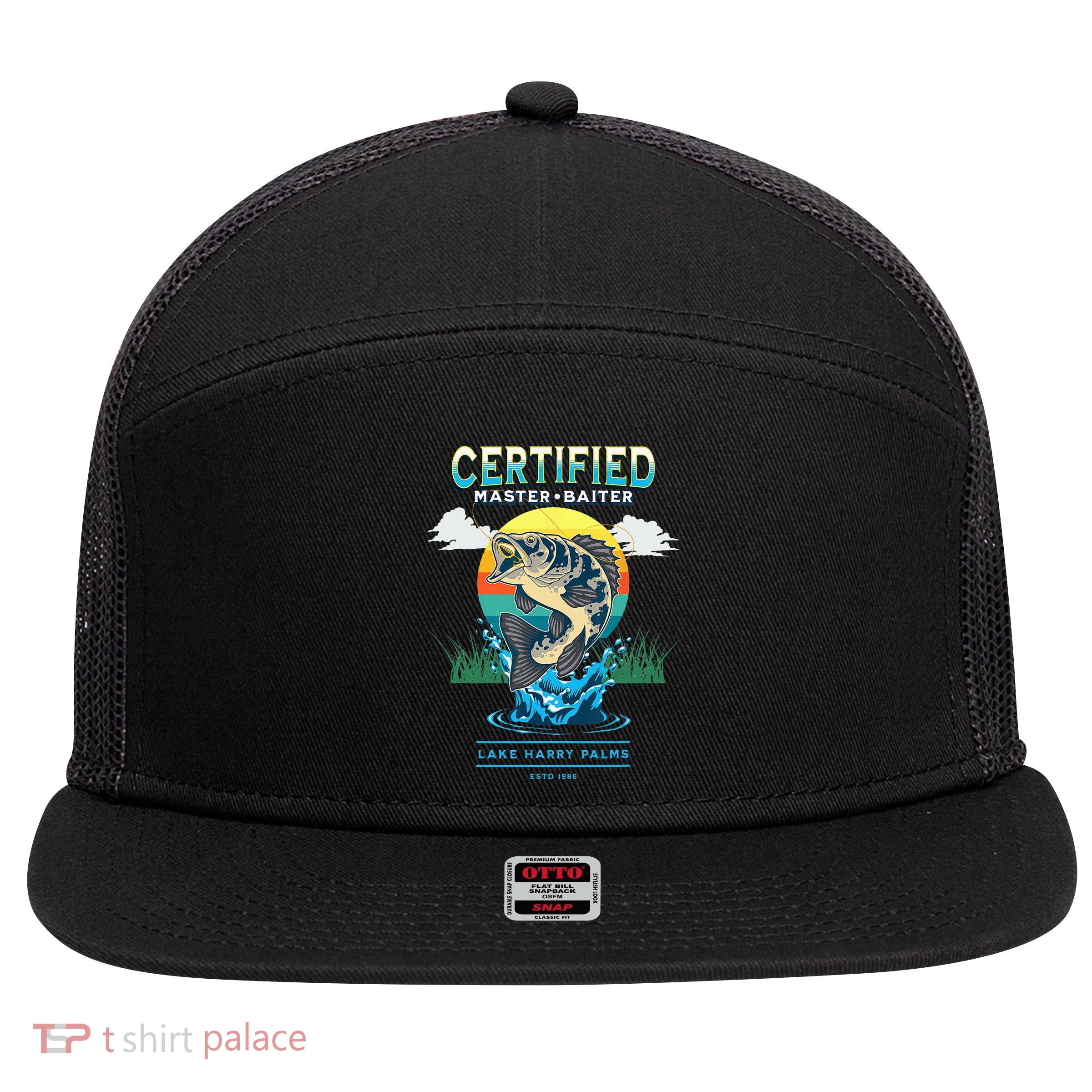 Certified Master Baiter Funny Fishing 7 Panel Mesh Trucker Snapback Hat