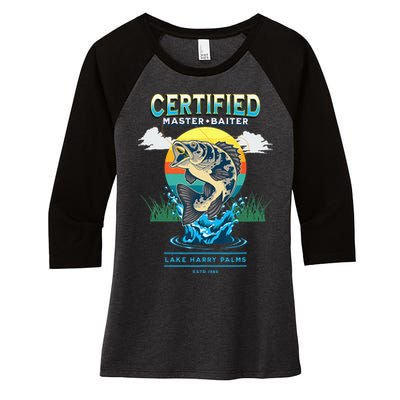 Certified Master Baiter Funny Fishing Women's Tri-Blend 3/4-Sleeve Raglan Shirt