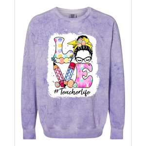 Cute Messy Bun Mom Love Teacher Life Easter Day Gift Colorblast Crewneck Sweatshirt