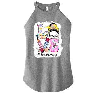 Cute Messy Bun Mom Love Teacher Life Easter Day Gift Women's Perfect Tri Rocker Tank