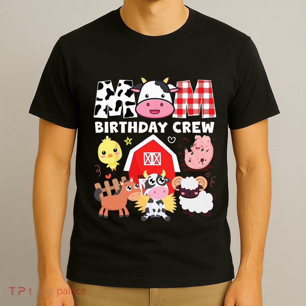 Cow Mom Birthday Crew Farm Theme Animals Kids Birthday Party T-Shirt