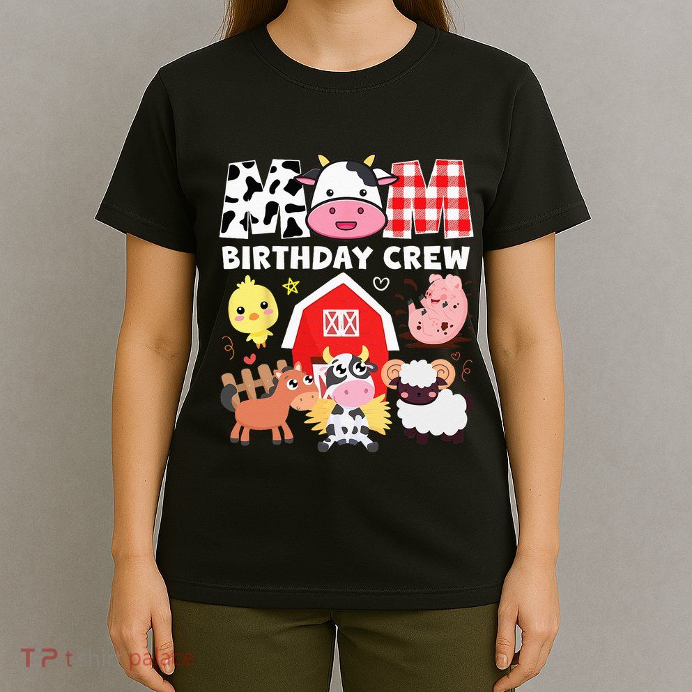 Cow Mom Birthday Crew Farm Theme Animals Kids Birthday Party T-Shirt