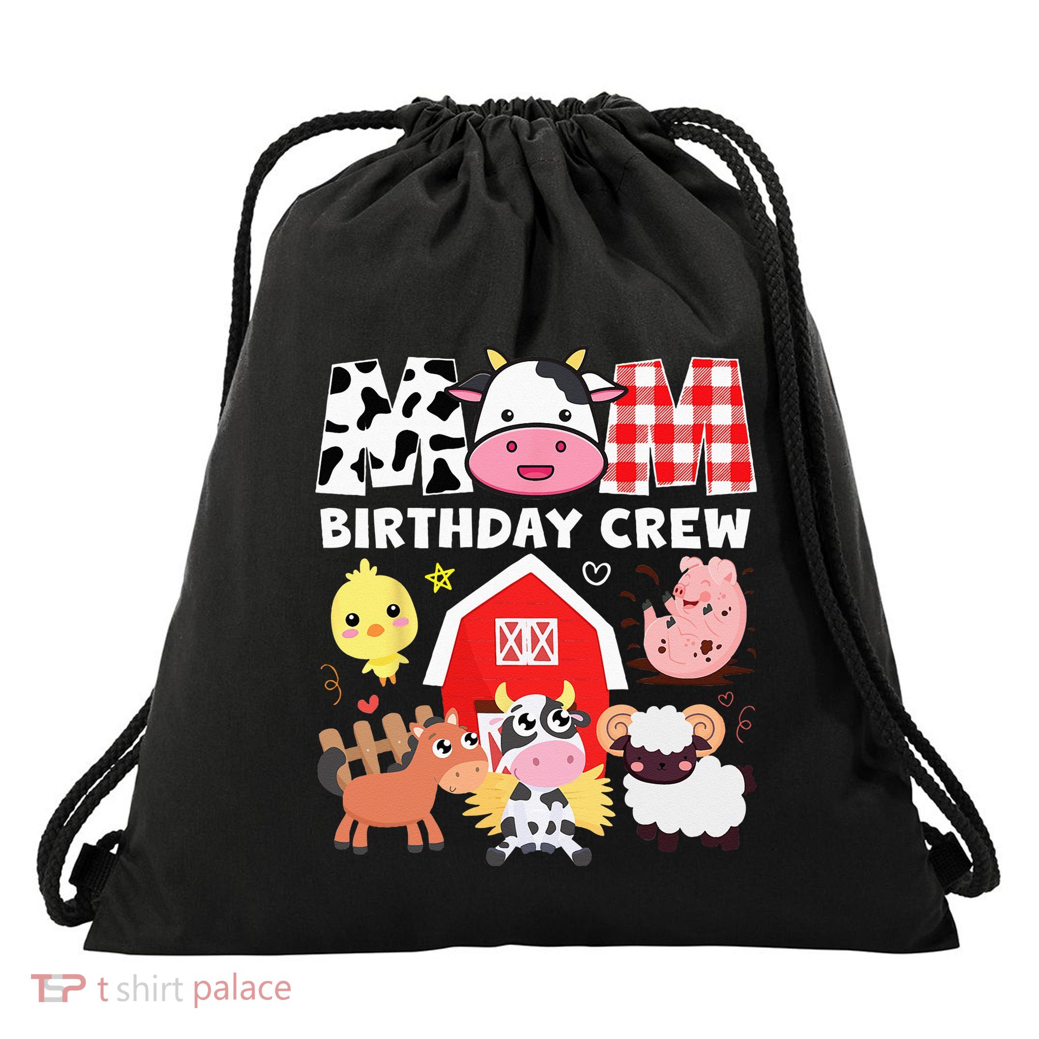 Cow Mom Birthday Crew Farm Theme Animals Kids Birthday Party Drawstring Bag