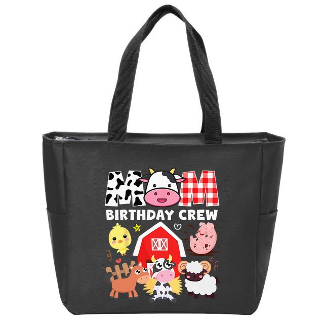 Cow Mom Birthday Crew Farm Theme Animals Kids Birthday Party Zip Tote Bag