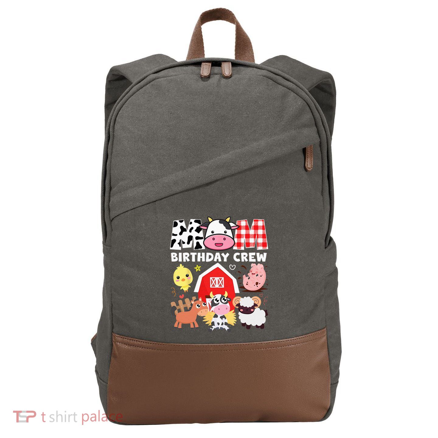 Cow Mom Birthday Crew Farm Theme Animals Kids Birthday Party Cotton Canvas Backpack
